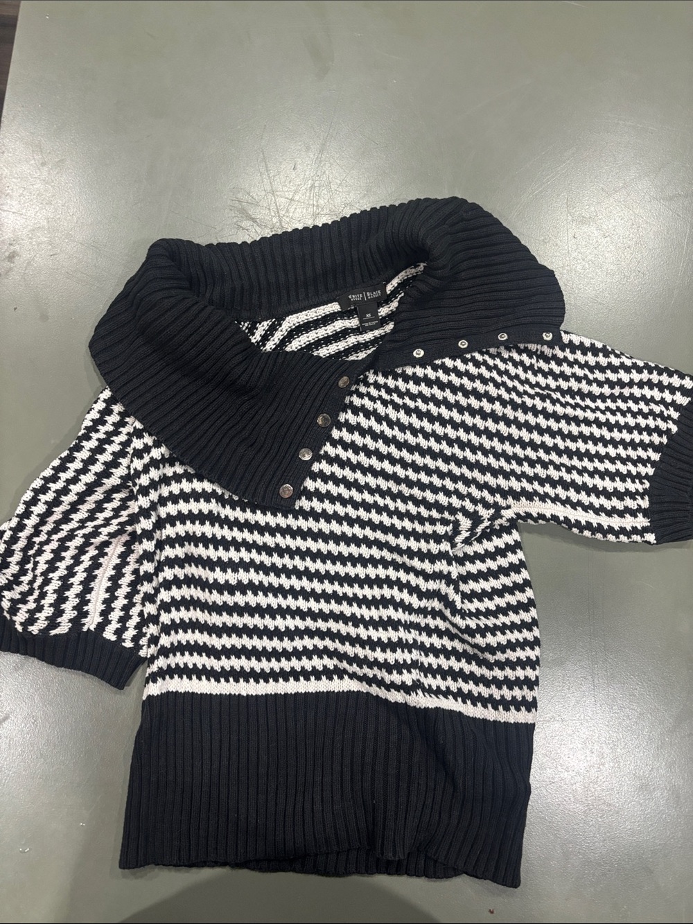 White House Black Market Black & White Short-Sleeve Cowl Neck Sweater